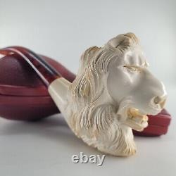 XLarge Lion Meerschaum Pipe hancarved block meerschaum by CPW Pipes #3073