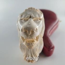 XLarge Lion Meerschaum Pipe hancarved block meerschaum by CPW Pipes #3073