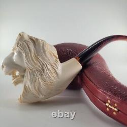 XLarge Lion Meerschaum Pipe hancarved block meerschaum by CPW Pipes #3073