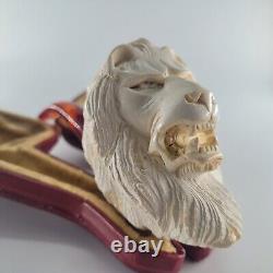 XLarge Lion Meerschaum Pipe hancarved block meerschaum by CPW Pipes #3873