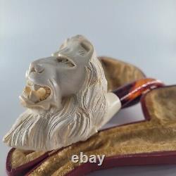 XLarge Lion Meerschaum Pipe hancarved block meerschaum by CPW Pipes #3873