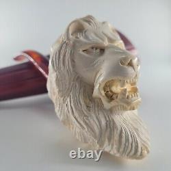 XLarge Lion Meerschaum Pipe hancarved block meerschaum by CPW Pipes #3873