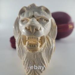 XLarge Lion Meerschaum Pipe hancarved block meerschaum by CPW Pipes #3873