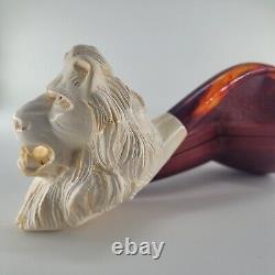 XLarge Lion Meerschaum Pipe hancarved block meerschaum by CPW Pipes #3873