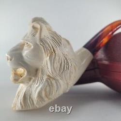 XLarge Lion Meerschaum Pipe hancarved block meerschaum by CPW Pipes #3873