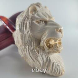 XLarge Lion Meerschaum Pipe hancarved block meerschaum by CPW Pipes #3873