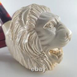 XLarge Lion Meerschaum Pipe hancarved block meerschaum by CPW Pipes #4273