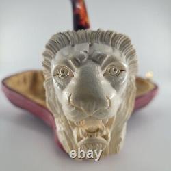 XLarge Lion Meerschaum Pipe hancarved block meerschaum by CPW Pipes #4273