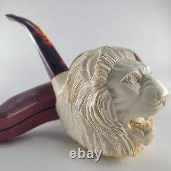 XLarge Lion Meerschaum Pipe hancarved block meerschaum by CPW Pipes #4273