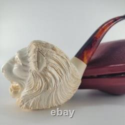 XLarge Lion Meerschaum Pipe hancarved block meerschaum by CPW Pipes #4273