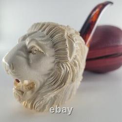 XLarge Lion Meerschaum Pipe hancarved block meerschaum by CPW Pipes #4273