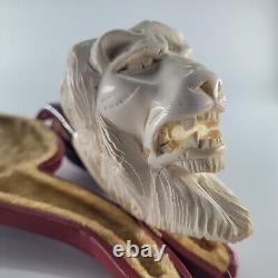 XLarge Lion Meerschaum Pipe hancarved block meerschaum by CPW Pipes #4473