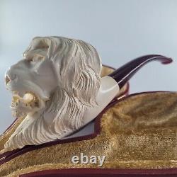 XLarge Lion Meerschaum Pipe hancarved block meerschaum by CPW Pipes #4473