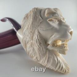 XLarge Lion Meerschaum Pipe hancarved block meerschaum by CPW Pipes #4473