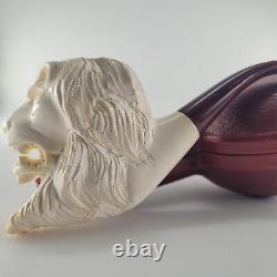 XLarge Lion Meerschaum Pipe hancarved block meerschaum by CPW Pipes #4473