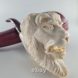 XLarge Lion Meerschaum Pipe hancarved block meerschaum by CPW Pipes #4473