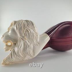 XLarge Lion Meerschaum Pipe hancarved block meerschaum by CPW Pipes #4473