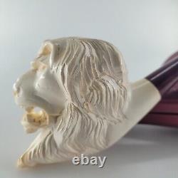 XLarge Lion Meerschaum Pipe hancarved block meerschaum by CPW Pipes #4473