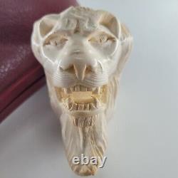 XLarge Lion Meerschaum Pipe hancarved block meerschaum by CPW Pipes #4473