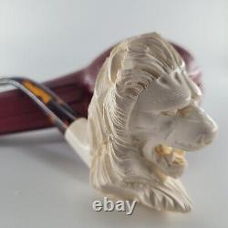 XLarge Lion Meerschaum Pipe hancarved block meerschaum by CPW Pipes #5673