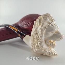 XLarge Lion Meerschaum Pipe hancarved block meerschaum by CPW Pipes #5673