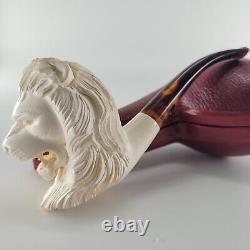 XLarge Lion Meerschaum Pipe hancarved block meerschaum by CPW Pipes #5673