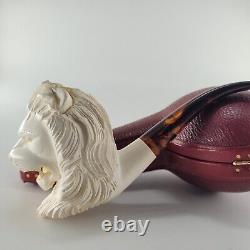 XLarge Lion Meerschaum Pipe hancarved block meerschaum by CPW Pipes #5673