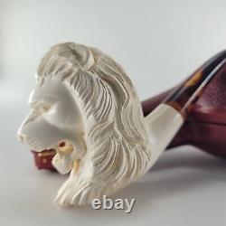 XLarge Lion Meerschaum Pipe hancarved block meerschaum by CPW Pipes #5673