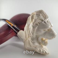 XLarge Lion Meerschaum Pipe hancarved block meerschaum by CPW Pipes #5673