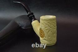 Xl Size Ornate Cherrywood Pipe New Block Meerschaum Handmade W Case#1263