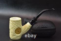 Xl Size Ornate Cherrywood Pipe New Block Meerschaum Handmade W Case#1263