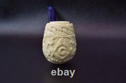 Xl Size Ornate Egg Pipe Masonic Emblems New Block Meerschaum Handmade W Case#383