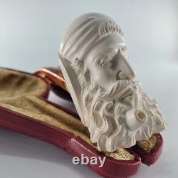 Xlarge Bearded Smoking Man Meerschaum Pipe hancarved block meerschaum CPW #273