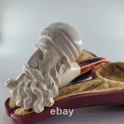 Xlarge Bearded Smoking Man Meerschaum Pipe hancarved block meerschaum CPW #273