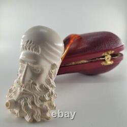 Xlarge Bearded Smoking Man Meerschaum Pipe hancarved block meerschaum CPW #273