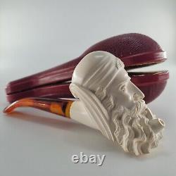 Xlarge Bearded Smoking Man Meerschaum Pipe hancarved block meerschaum CPW #273