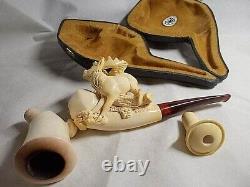 YANIK BLOCK MEERSCHAUM Pipe Featuring An Elk Masterfully Carved By S. Yanik