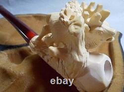 YANIK BLOCK MEERSCHAUM Pipe Featuring An Elk Masterfully Carved By S. Yanik