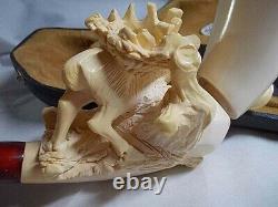 YANIK BLOCK MEERSCHAUM Pipe Featuring An Elk Masterfully Carved By S. Yanik