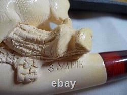 YANIK BLOCK MEERSCHAUM Pipe Featuring An Elk Masterfully Carved By S. Yanik