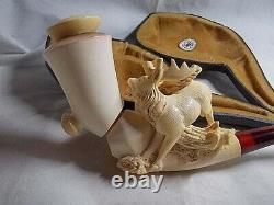 YANIK BLOCK MEERSCHAUM Pipe Featuring An Elk Masterfully Carved By S. Yanik