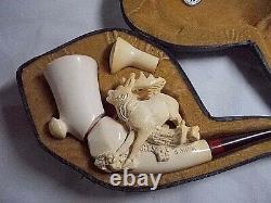 YANIK BLOCK MEERSCHAUM Pipe Featuring An Elk Masterfully Carved By S. Yanik